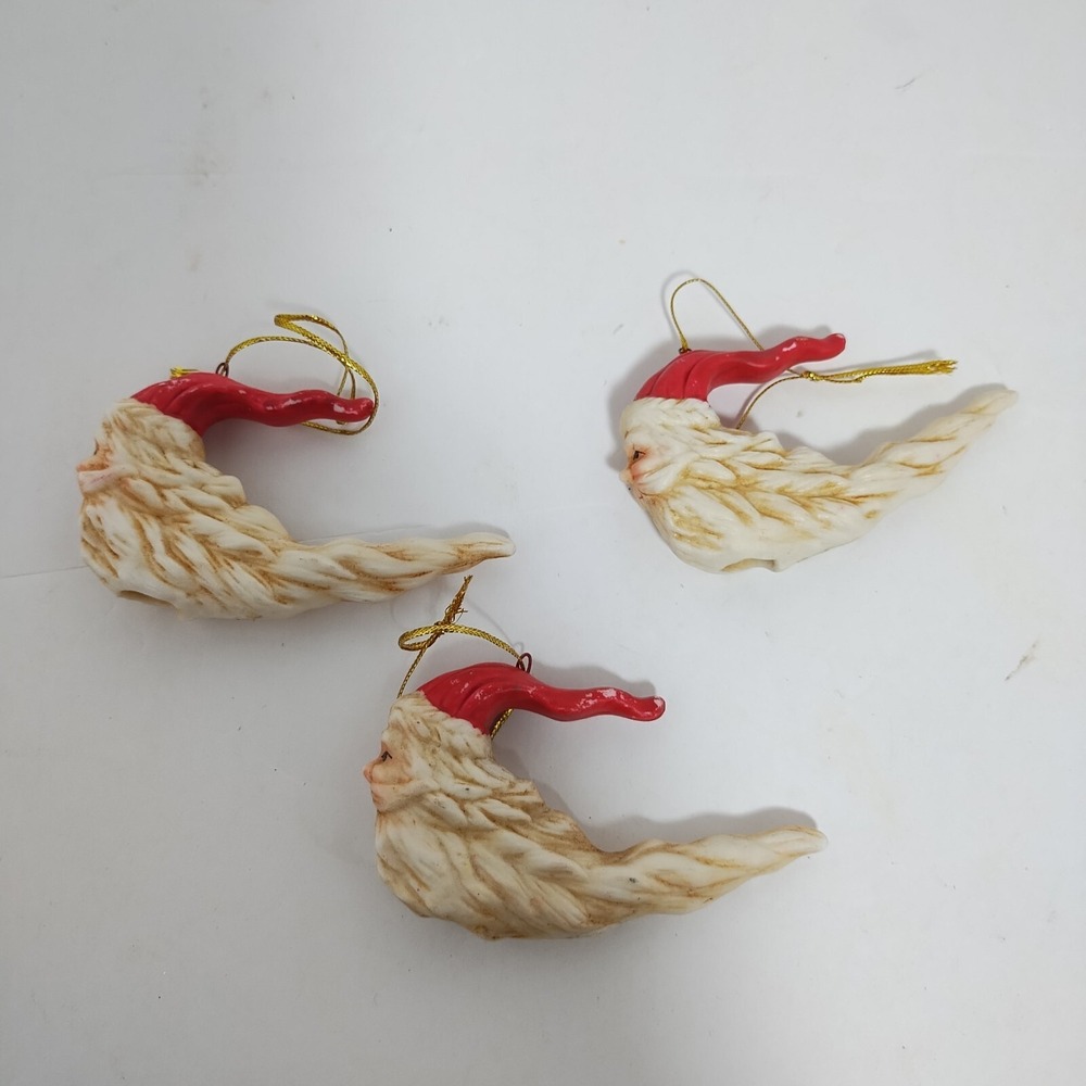 3 Vintage Ceramic Flying Beard Santa Claus Christmas Tree Ornament Set Of 3